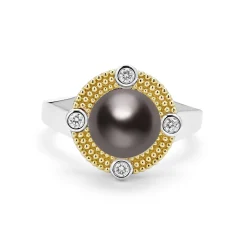 Online Tahitian Black Pearl Diamond Ring Two-Tone