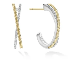 Store Thin Two-Tone Caviar X Diamond Hoop Hoop Earrings