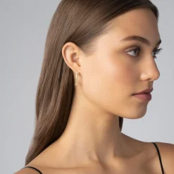 Store Thin Two-Tone Caviar X Diamond Hoop Hoop Earrings