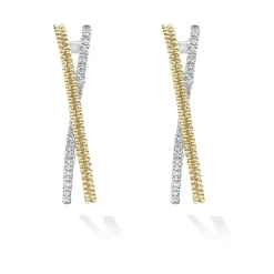 Clearance Thin Two-Tone Caviar X Diamond Hoop Two-Tone