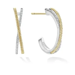 Clearance Thin Two-Tone Caviar X Diamond Hoop Two-Tone