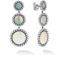 Cheap Three Mother Of Pearl Circle Drop Earrings Silver