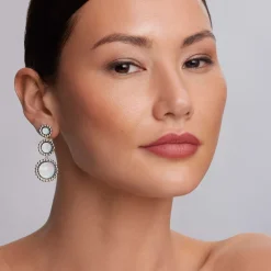 Cheap Three Mother Of Pearl Circle Drop Earrings Silver