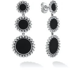 Hot Three Onyx Circle Drop Earrings Silver