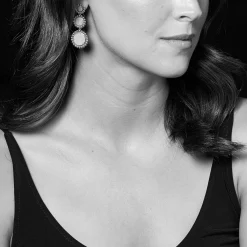 Hot Three Onyx Circle Drop Earrings Silver