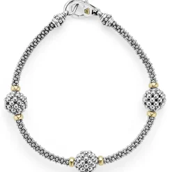 Discount Three Station Caviar Beaded Bracelet Two-Tone