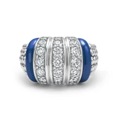 Discount Three Station Ceramic Caviar Diamond Ring Silver