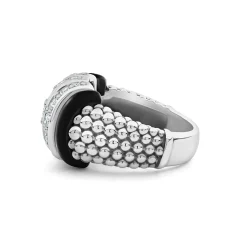 Sale Three Station Ceramic Caviar Diamond Ring Diamonds