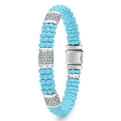 New Three Station Ceramic Diamond Bracelet | 9Mm Diamonds