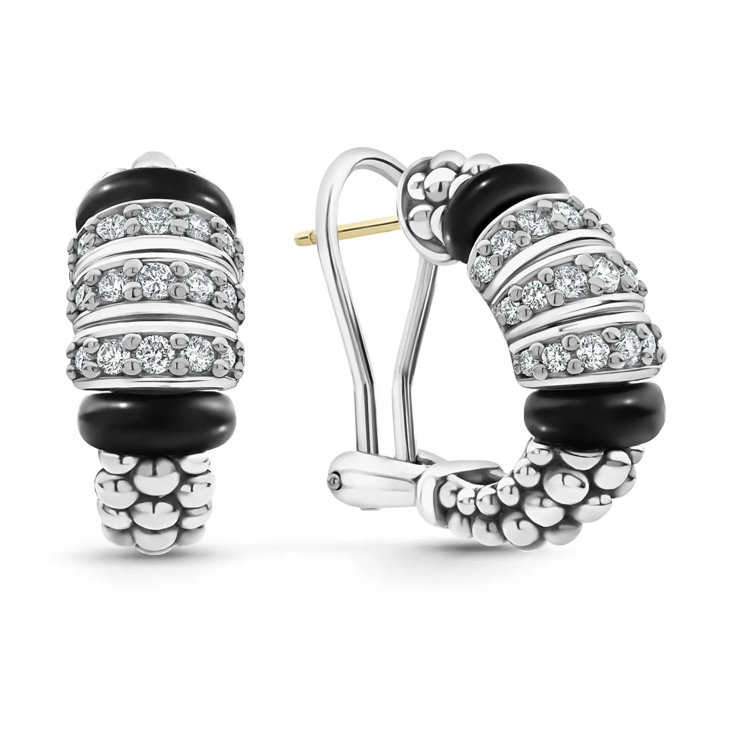 Best Sale Three Station Ceramic Diamond Hoop Earrings Silver