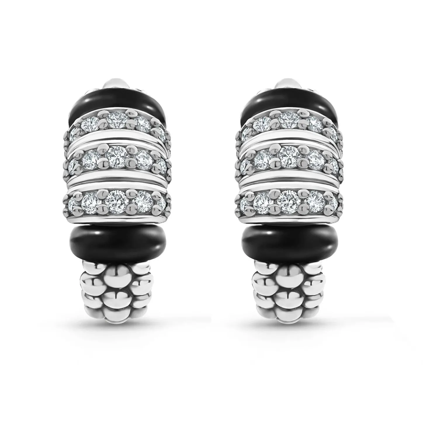 Best Sale Three Station Ceramic Diamond Hoop Earrings Silver