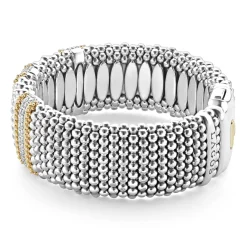 New Three Station Diamond Caviar Bracelet | 23Mm Two-Tone