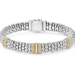 Fashion Three Station Diamond Caviar Bracelet | 9Mm Two-Tone
