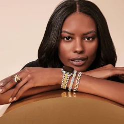 Fashion Three Station Diamond Caviar Bracelet | 9Mm Two-Tone