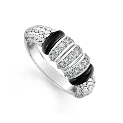 Fashion Three Station Diamond Ceramic Caviar Ring Diamonds