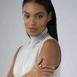 Fashion Three Station Diamond Ceramic Caviar Ring Diamonds