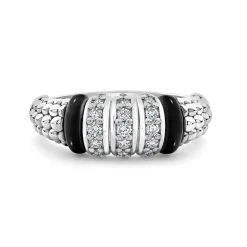 Fashion Three Station Diamond Ceramic Caviar Ring Diamonds