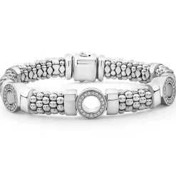 Hot Three Station Diamond Circle Caviar Bracelet | 9Mm Diamonds