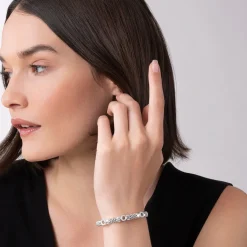 Outlet Three Station Diamond Circle Caviar Bracelet | 6Mm Silver