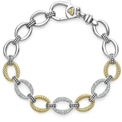 Cheap Three Station Diamond Link Bracelet Two-Tone