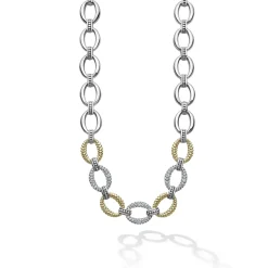 Sale Three Station Diamond Link Necklace Two-Tone