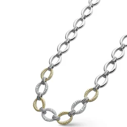 Sale Three Station Diamond Link Necklace Two-Tone