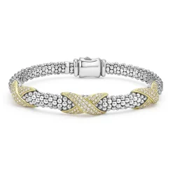 Hot Three Station Diamond X Caviar Bracelet | 6Mm Diamonds