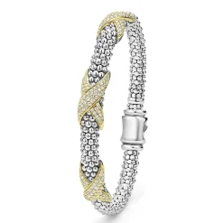 Hot Three Station Diamond X Caviar Bracelet | 6Mm Diamonds
