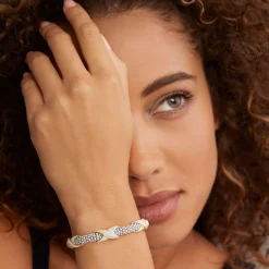 Outlet Three Station Diamond X Caviar Bracelet | 6Mm Two-Tone