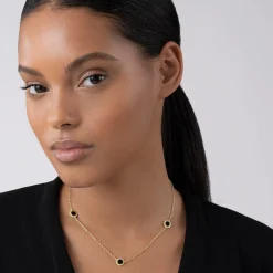 Best Sale Three Station Round Onyx Necklace Gold