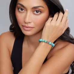 Cheap Turquoise Silver Station Bead Bracelet Silver