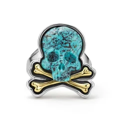 Sale Turquoise Skull And Bones Statement Ring Rings