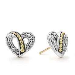 Sale Two-Tone Beaded Heart Stud Earrings Stud Earrings