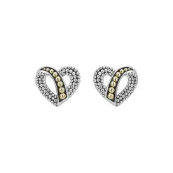 Cheap Two-Tone Beaded Heart Stud Earrings Two-Tone