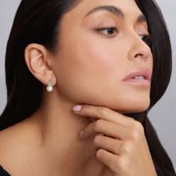 Outlet Two-Tone Caviar Floral Pearl Earrings Drop Earrings