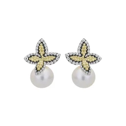 Outlet Two-Tone Caviar Floral Pearl Earrings Drop Earrings