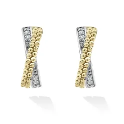 Online Two-Tone Caviar X Diamond Huggie Earrings Diamonds