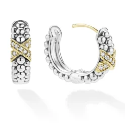 Sale Two-Tone Diamond Huggie Earrings Hoop Earrings