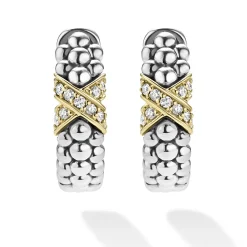 Sale Two-Tone Diamond Huggie Earrings Hoop Earrings