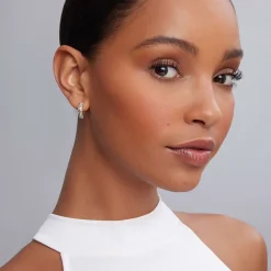 Shop Two-Tone Diamond Huggie Earrings Huggie Earrings