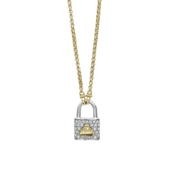 Shop Two-Tone Diamond Lock Necklace Two-Tone