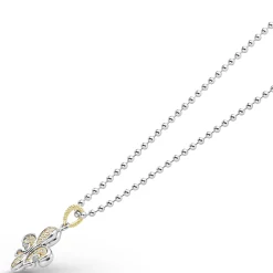 New Two-Tone Fleur De Lis Diamond Pendant Necklace Two-Tone