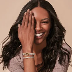 Best Two-Tone Interlocking Diamond Caviar Bracelet | 9Mm Two-Tone