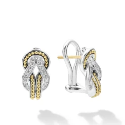 Cheap Two-Tone Knot Diamond Huggie Earrings Diamonds