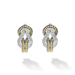 Cheap Two-Tone Knot Diamond Huggie Earrings Diamonds