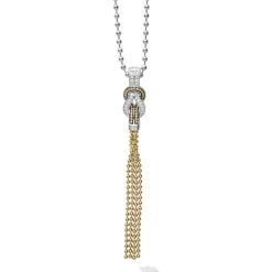 Online Two-Tone Knot Diamond Tassel Pendant Necklace Diamonds