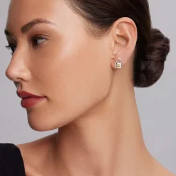 Best Sale Two-Tone Lock Crest Stud Earrings Two-Tone