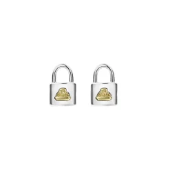 Best Sale Two-Tone Lock Crest Stud Earrings Two-Tone