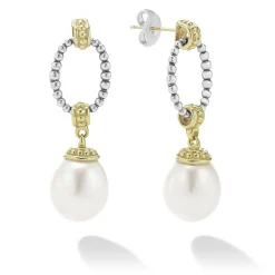 Sale Two-Tone Oval Drop Pearl Earrings Two-Tone