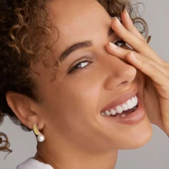 New Two-Tone Pearl Hoop Earrings Hoop Earrings